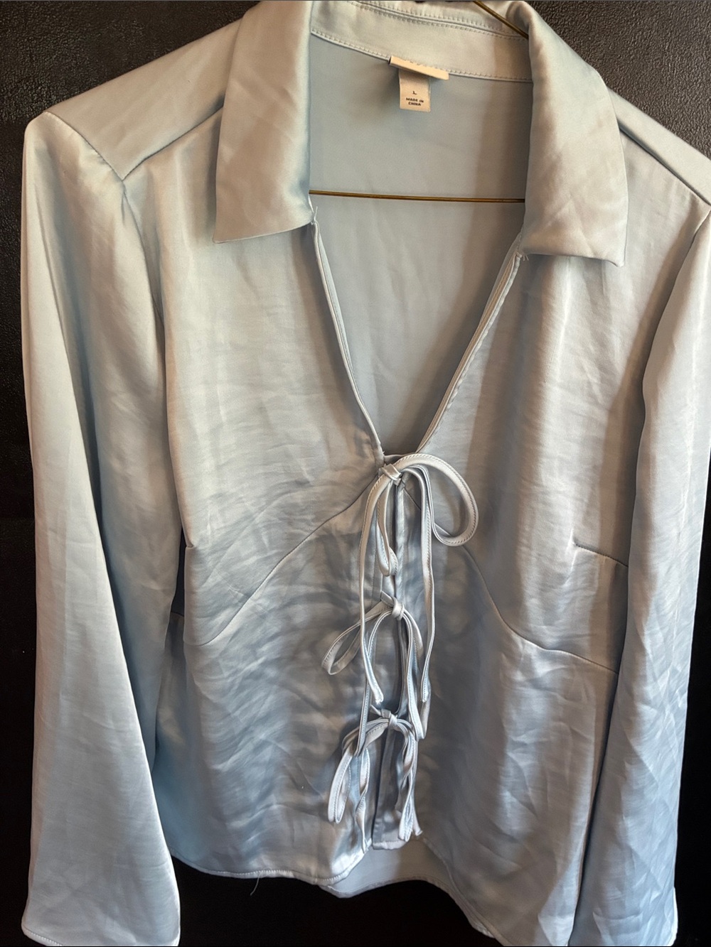 a new day Light Blue Satin Tie-Front Blouse